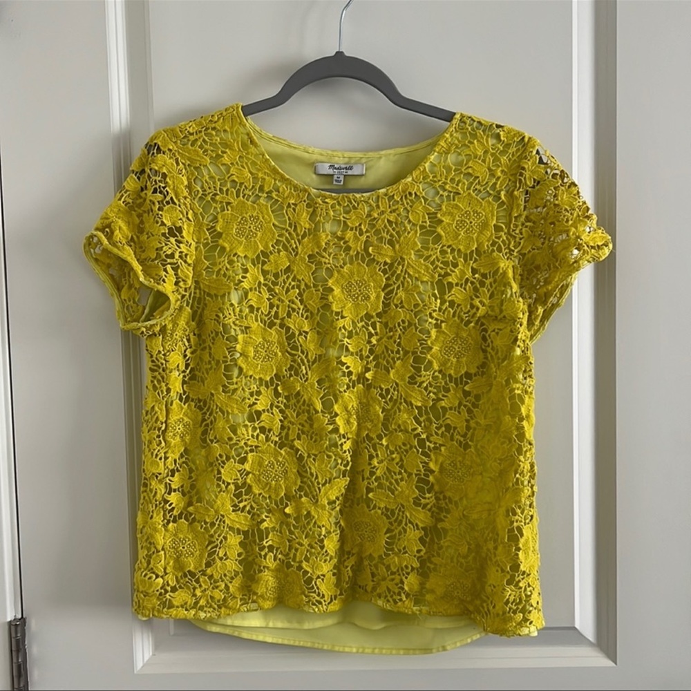 Madewell Crochet Short Sleeve Blouse - Yellow (M)